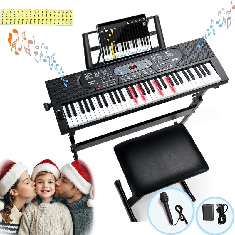 61 Key Keyboard Piano for Kids,Beginner Piano Keyboard Kit, with H-Stand, Stool, Microphone Children's Gifts, Holiday Gifts - YOUTH MUSIC