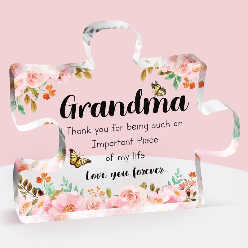 Gifts for Grandma - Delicate Grandma Birthday Gifts from Grandkids - Engraved Acrylic Puzzle Piece 3.9 x 3.3 inch - Mothers Day Thanksgiving Birthday Gifts for Grandma Grandmother, Ideas