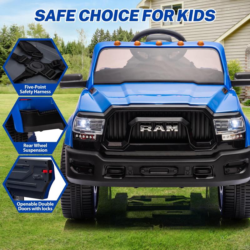 CoCLUB Licensed Dodge RAM 2500 12V Ride On Cars with Remote Control, Kids Electric Ride on Pickup Truck with Music, MP3 USB Port, Cup Holder, Back Storage, Gift for Kids Boys Girls