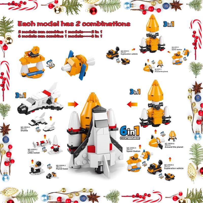 Christmas gift Advent Calendar 2024 – 24 Days Countdown with 6-in-1 Building Blocks for Trucks, Space, Military, Racing Cars & More – Holiday Gifts