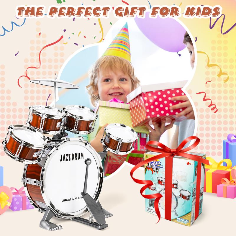 Toy Drum Set for Kids Toddler Jazz Drum Kit with 5 Drums Percussion Musical Instruments Toys for 3 4 5 Year Old Boys Girls Gifts Ages 3-5