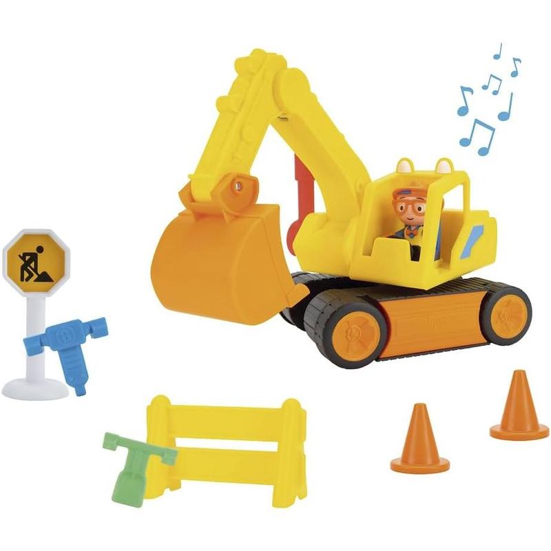 Blippi Excavator - Fun Freewheeling Vehicle with Features Including 3 Construction Worker, Sounds and Phrases - Educational Vehicles for Toddlers and Young Kids, Yellow, Multicolor, Pack 1