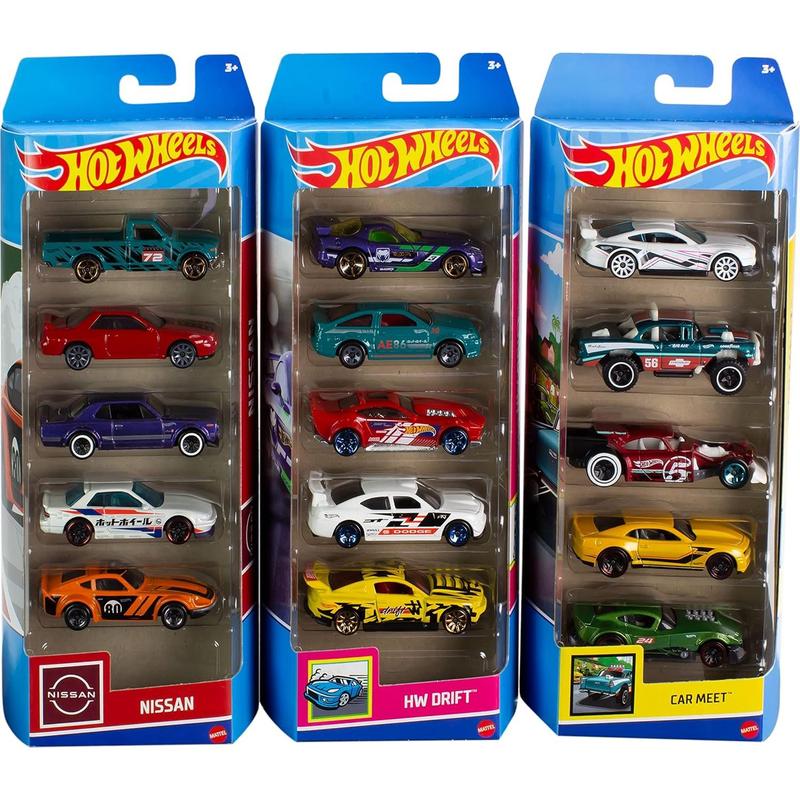 Hot Wheels Toy Cars or Trucks 5-Pack Bundle, 3-Themed Sets of 5 1:64 Scale Die-Cast Vehicles for Kids & Collectors, 15 Total (Styles May Vary)