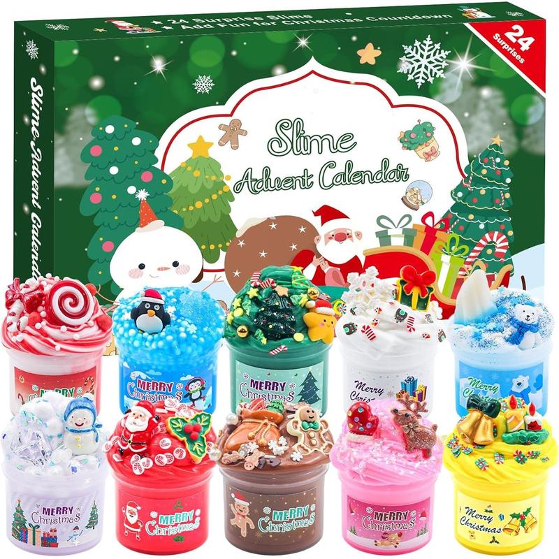 Advent Calendar 2024 - Christmas Countdown Calendars 24 Days of Surprises with Different Texture Fluffy Slime Kit Funny Gifts Toy