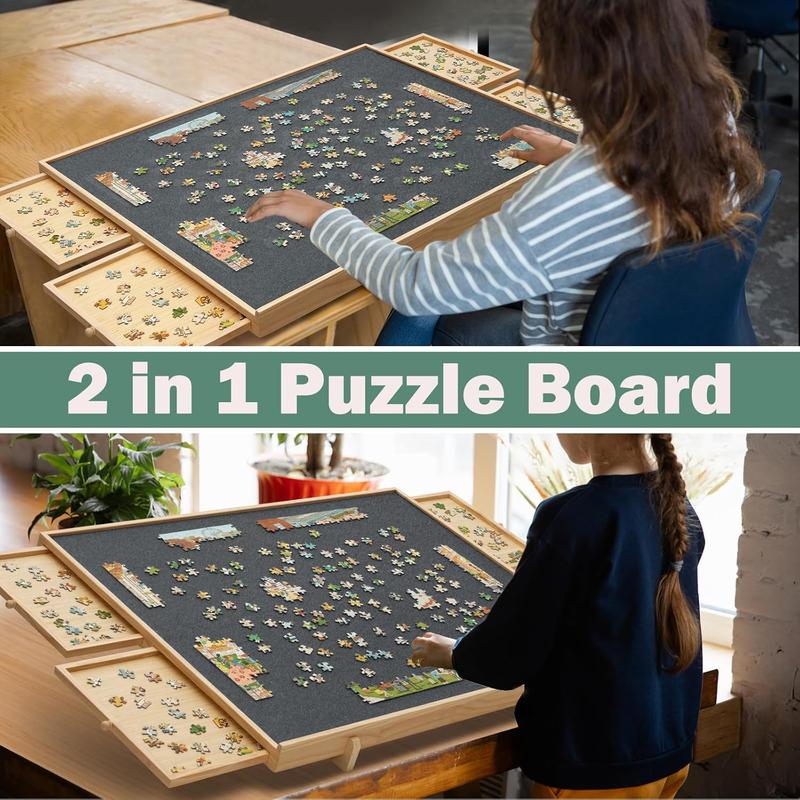 TEAKMAMA 1500 Pieces Puzzle Board with 4 Drawers & Cover, 2-in-1 Puzzle Board with Adjustable Tilting Stand, Portable Jigsaw Wood Puzzle Board with Felt Table 34