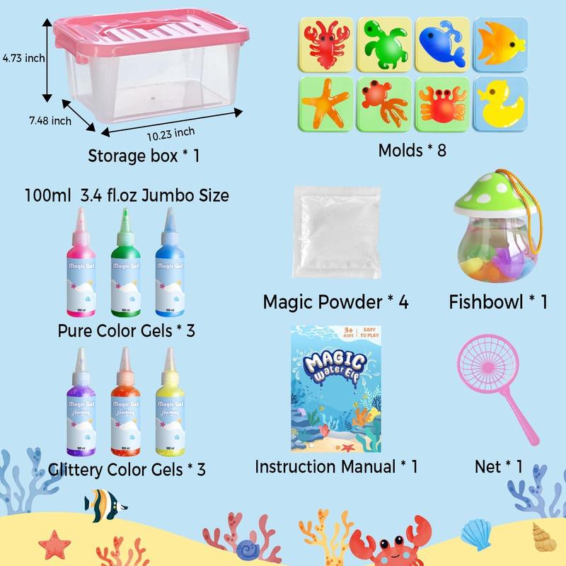 BEST CHRISTMAS GIFT Aqua Fairy Water Gel Kit - Magic Water Elf Toy Kit, 100ml Large Capacity Aqua Fairy Kits with 8 Marine Animals Molds, Christmas Gifts for Kids Birthday Gifts Party Favors (6 Colors)