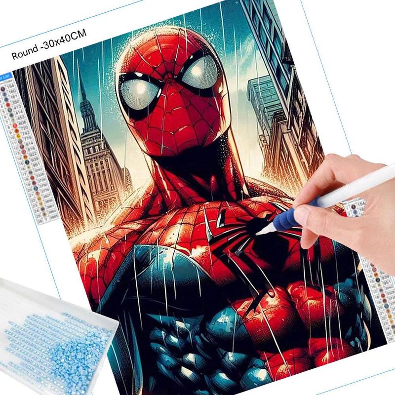 Spiderman and Buildings Pattern DIY Diamond Arts Colorful Painting Kit without Frame, DIY 5D Diamond Arts Colorful Painting for Home Bedroom Wall Decor