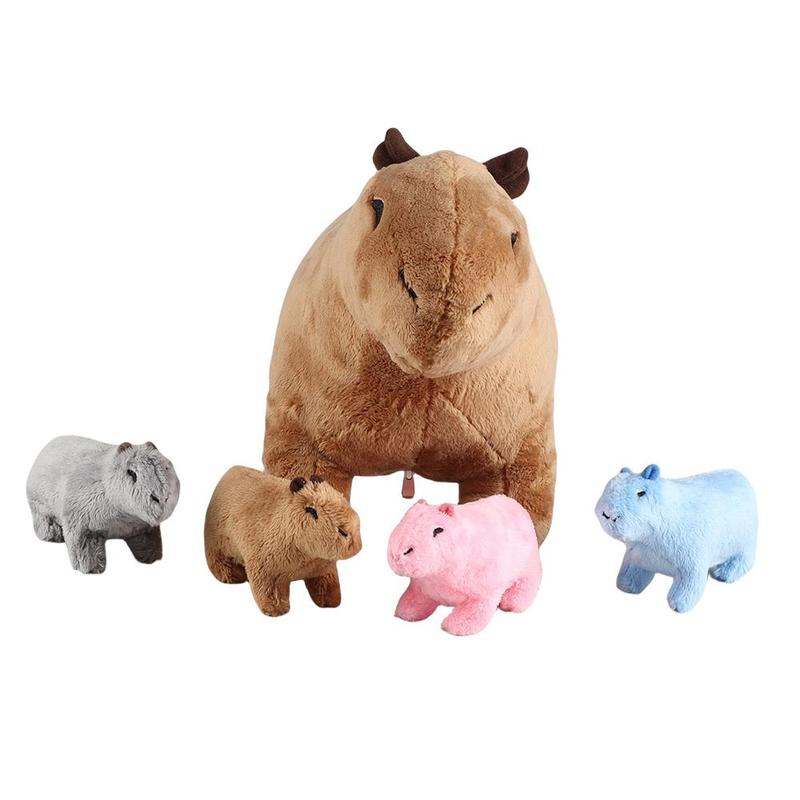 Stuffed Animal Toy Set, 1 Count Simulated Animal Capybara Plush Toy with 4 Counts Baby Capybara Plush Dolls, Funny Simulated Capybara Family Toy, Home Sofa Bed Pillow