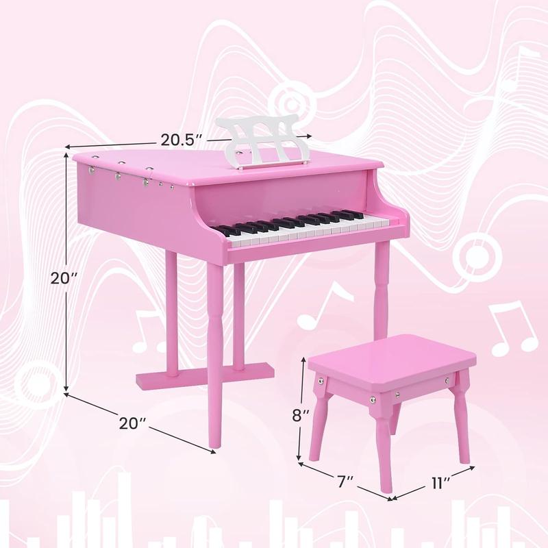 [ShopTab] Festival Joy 30-Key Classical Kids Piano, Mini Grand Piano Wooden Learn-to-Play Musical Instrument Toy with Bench, Piano Lid, Music Rack