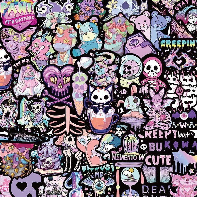 Gothic Style Sticker, 56pcs Cartoon Self Adhesive Decorative Stickers for Scrapbooking, Cute Decals for Gift Bags Greeting Cards Gift Wrapping