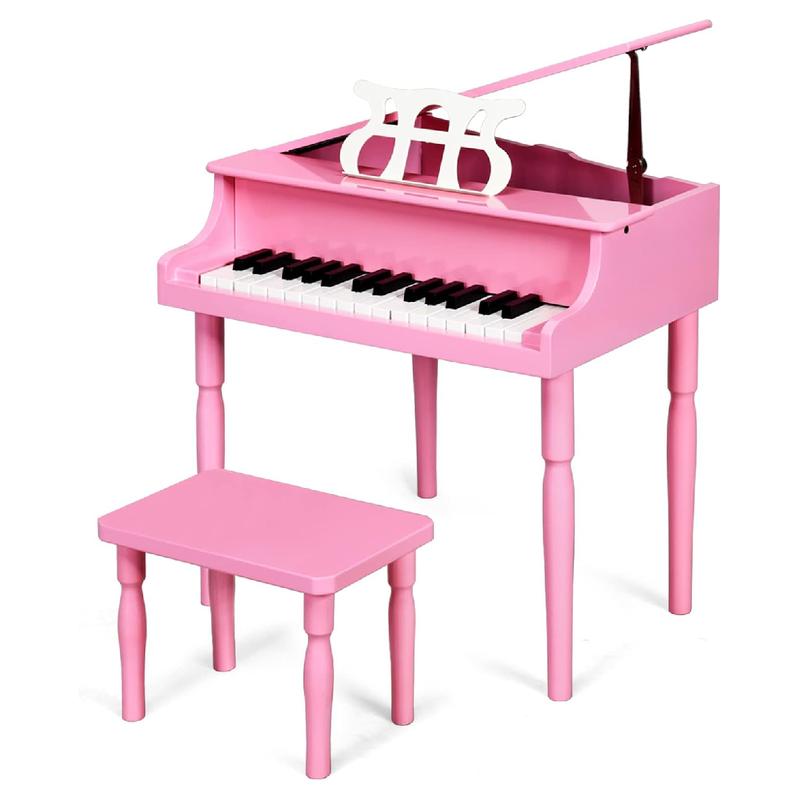 [ShopTab] Festival Joy 30-Key Classical Kids Piano, Mini Grand Piano Wooden Learn-to-Play Musical Instrument Toy with Bench, Piano Lid, Music Rack