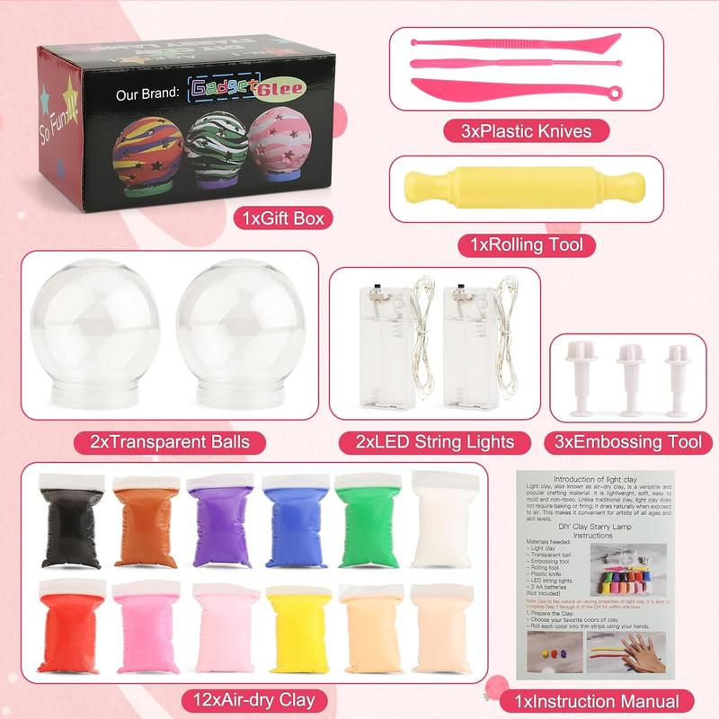 2 Set Clay Craft Kit for Kids Crafts 4-8 8-12 Girls Art Craft Projects, Make Your Own Air Dry Clay Luminary DIY Lantern Kits 5-8, Tween Girl Presents 4 5 6 7 8 9 10 11 12 Year Old Girl Creative Crafts