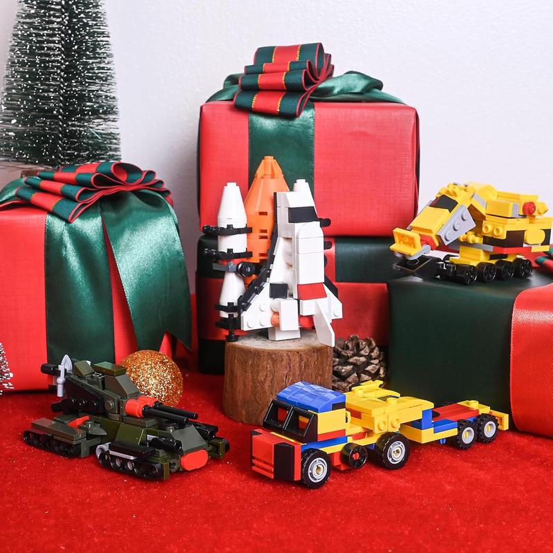 Christmas gift Advent Calendar 2024 – 24 Days Countdown with 6-in-1 Building Blocks for Trucks, Space, Military, Racing Cars & More – Holiday Gifts