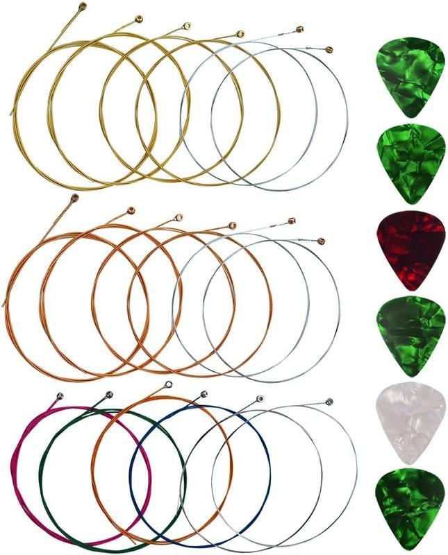 Acoustic Guitar Strings with 6 Picks, 3 Sets of 6 Acoustic Guitar Kit Guitar Strings Replacement Steel String For Beginners Performers