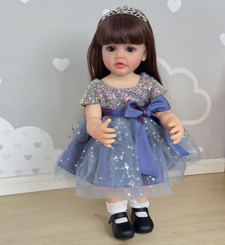 MADOLL 55cm 22in Lifelike Reborn Doll, Full Silicone Vinyl Body Princess Doll, Birthday Gift Halloween, Christmas Gift