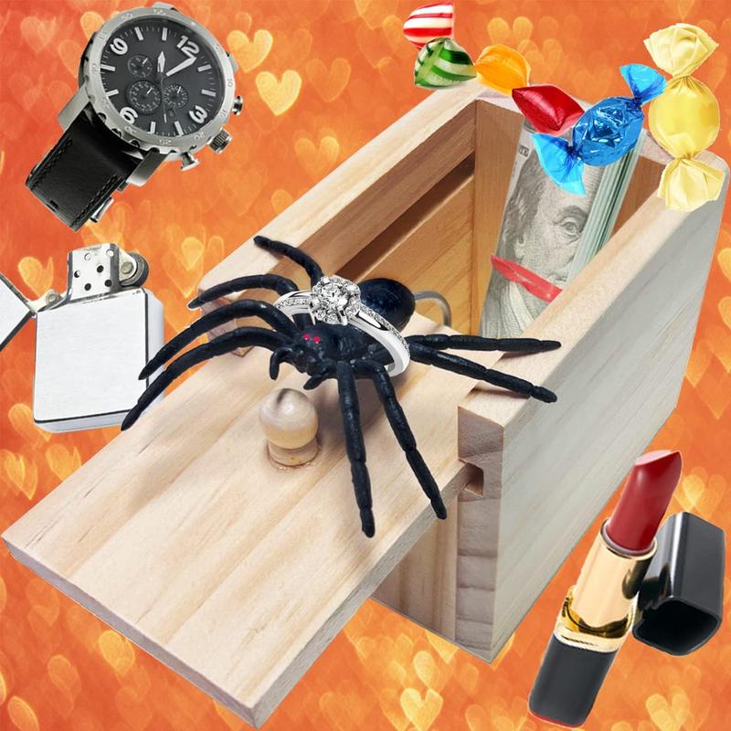 Spider Box Prank Toy Gag Gift Funny White Elephant Gifts for Adults, Wooden Christmas Birthday Surprise Gift Box Toys for Kids Teens Boys 6-8-12, Hilarious Stocking Stuffers for Adults Men Women