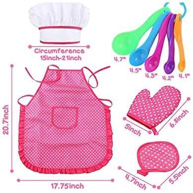 27pcs Kids Chef Set, Kids Baking Set with Apron Chef Hat Chef Costume Dress Up Chef Clothes for Girls Toys Gifts