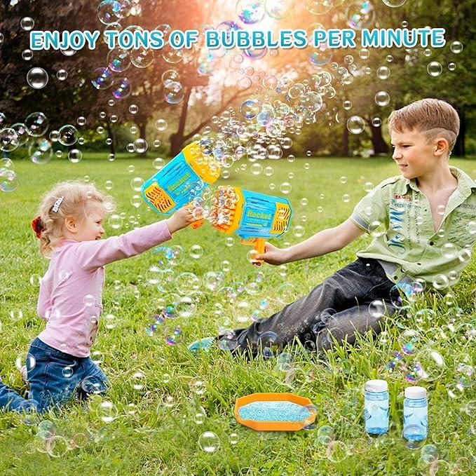 Bubble Gun with 69-Hole and Light, Summer Indoor Outdoor Activity Bubble Blaster Party Favors Electric Automatic Bubble Maker Machine, TIKTok Gatling Bubble Blower Toys for Kids Adults (Blue)