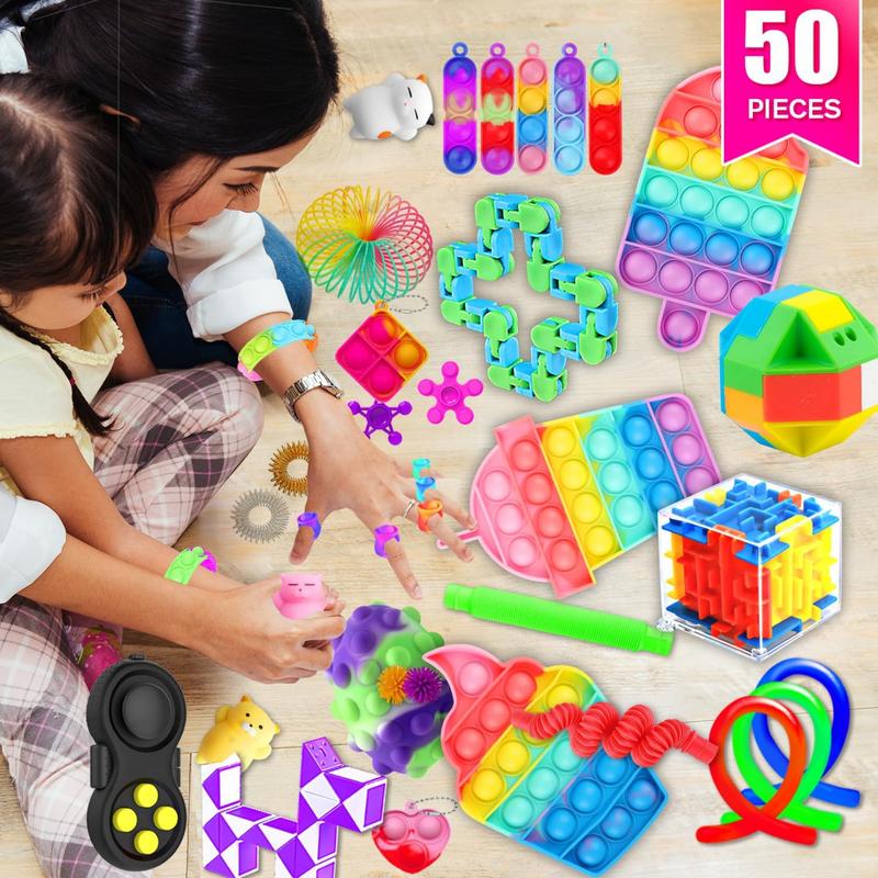 Fidget Toys, 50 Pack Sensory Toy Set Bulk Stocking Stuffers Carnival Treasure Box Classroom Prizes Gifts Party Favors for Kids Adults Boys Girls, Stress Relief Toys