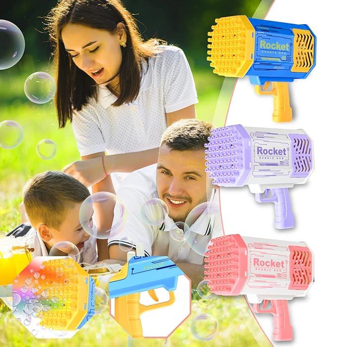 Bubble Gun with 69-Hole and Light, Summer Indoor Outdoor Activity Bubble Blaster Party Favors Electric Automatic Bubble Maker Machine, TIKTok Gatling Bubble Blower Toys for Kids Adults (Blue)