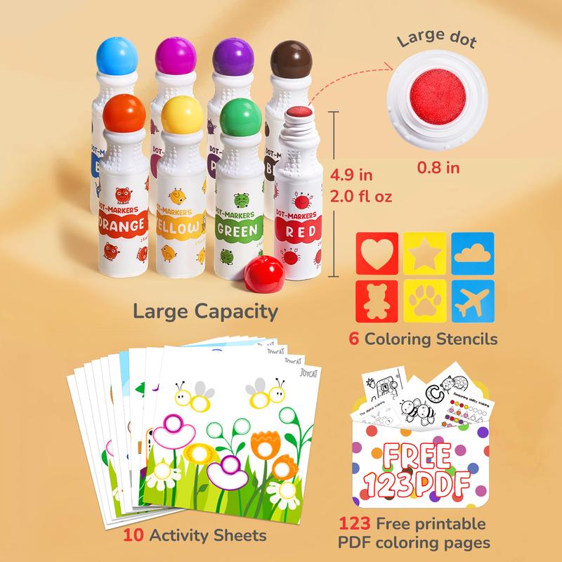 JoyCat Washable Dot Markers with 10 Coloring Activity Paper, Bingo Daubers Markers, Arts and Crafts Supplies