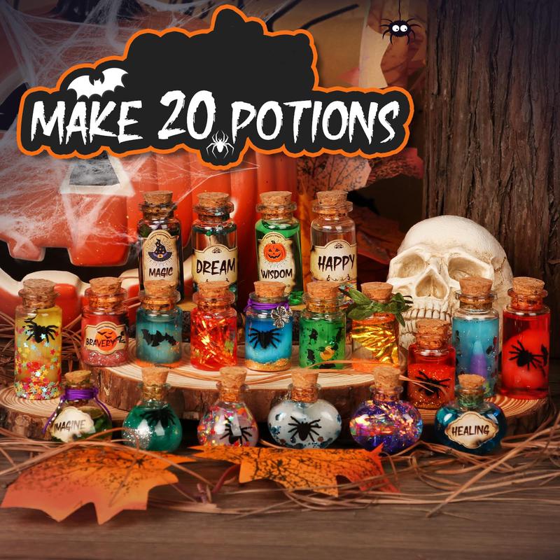 Mystery Potions Kit for Kids - 20 Magical Witch Potion Bottles, Perfect for Halloween Decorations & Pumpkin Table Crafts - Ideal Craft Toys for Boys & Girls Ages 6-10+ - Fun Indoor Party Decor & Witchy Supplies!