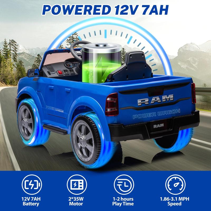 CoCLUB Licensed Dodge RAM 2500 12V Ride On Cars with Remote Control, Kids Electric Ride on Pickup Truck with Music, MP3 USB Port, Cup Holder, Back Storage, Gift for Kids Boys Girls