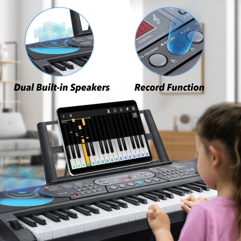 61 Key Keyboard Piano for Kids,Beginner Piano Keyboard Kit, with H-Stand, Stool, Microphone Children's Gifts, Holiday Gifts - YOUTH MUSIC