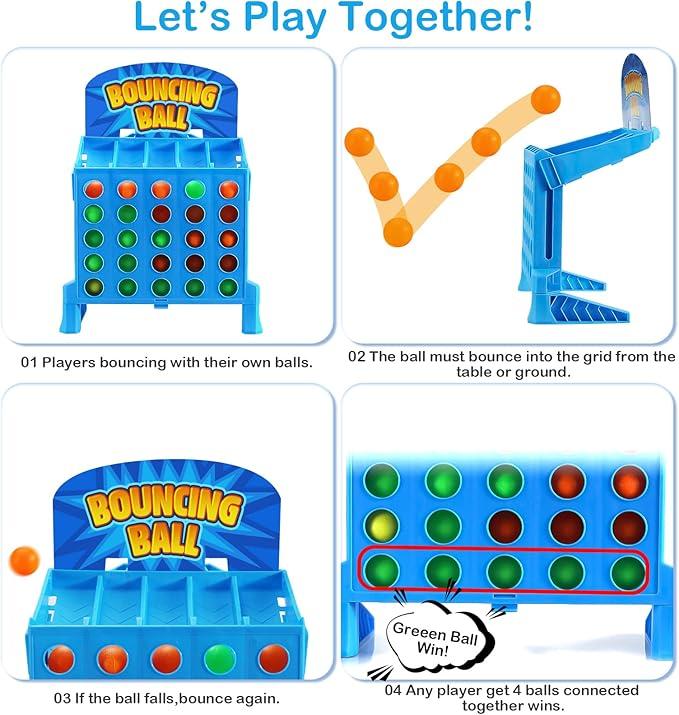 Bounce Balls 4 Shots Game, 4 in a Row Classic Board Game with Twist - Travel Friendly Storage Case- Activity for Kids Ages 6+, Family Games for 2 Players, Kids Games, Kids Gifts