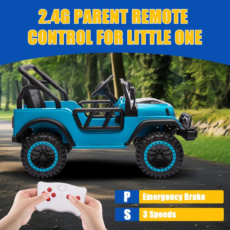 12V 1-Seater Ride On Truck for Kids, Ride On Car with Remote Control Electric Car for Toddler Battery Powered Ride On UTV for Boys Girls with LED Headlights 3 Speeds Bluetooth, Blue