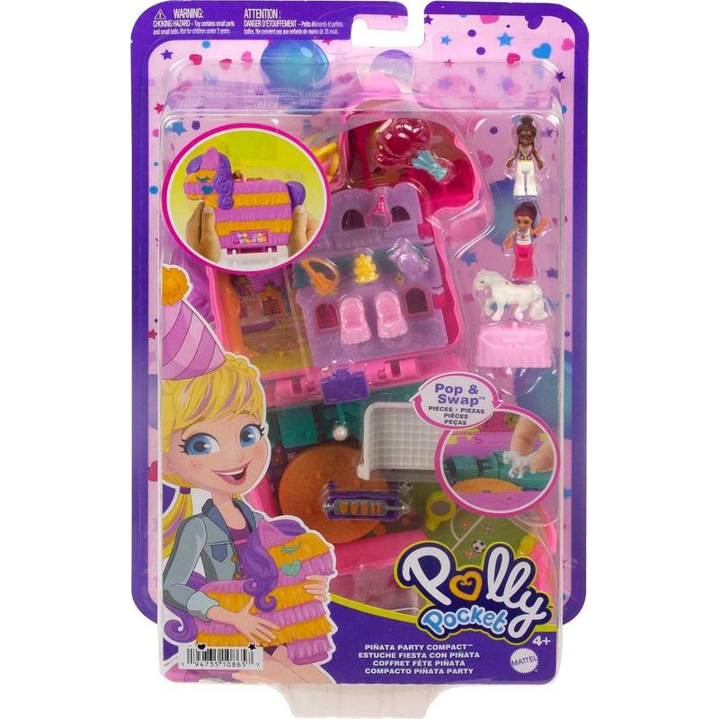 Polly Pocket Compact Playset, Pinata Party with 2 Micro Dolls & Accessories, Travel Toys with Surprise Reveals