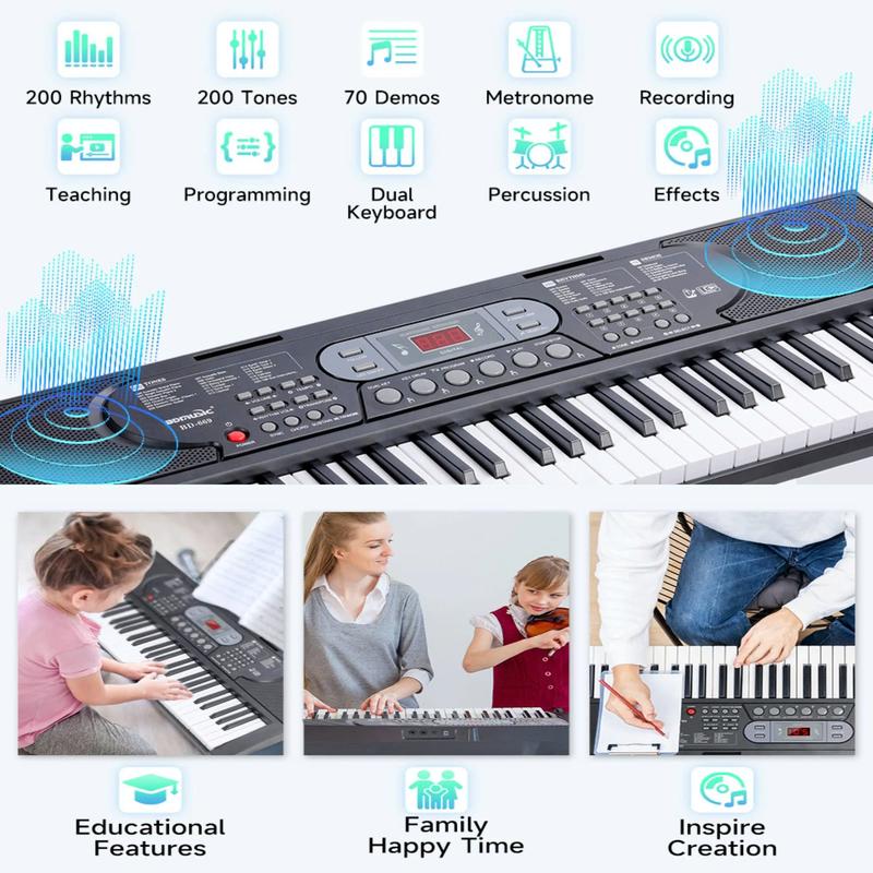 61 Key Keyboard Piano for Kids,Beginner Piano Keyboard Kit, with H-Stand, Stool, Microphone Children's Gifts, Holiday Gifts - YOUTH MUSIC