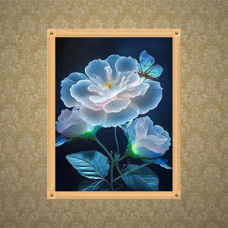 DIY Floral Pattern Artificial Diamond Unframed Painting Toys, 1 Count Flower Artificial Diamond Art Kit, Spring Decor 2024, DIY Wall Art for Room Decor, Artificial Diamond Art for Adults & Kids