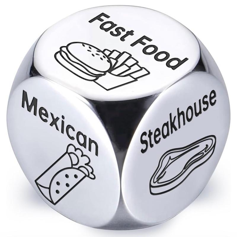 Steel Food Decision Dice for Couples - Funny White Elephant Gifts Day - Perfect Stocking Stuffer for Adults, Women, Men, Teens, and Family Members