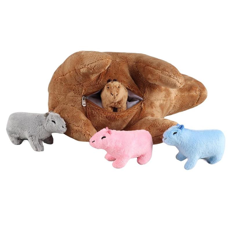 Stuffed Animal Toy Set, 1 Count Simulated Animal Capybara Plush Toy with 4 Counts Baby Capybara Plush Dolls, Funny Simulated Capybara Family Toy, Home Sofa Bed Pillow