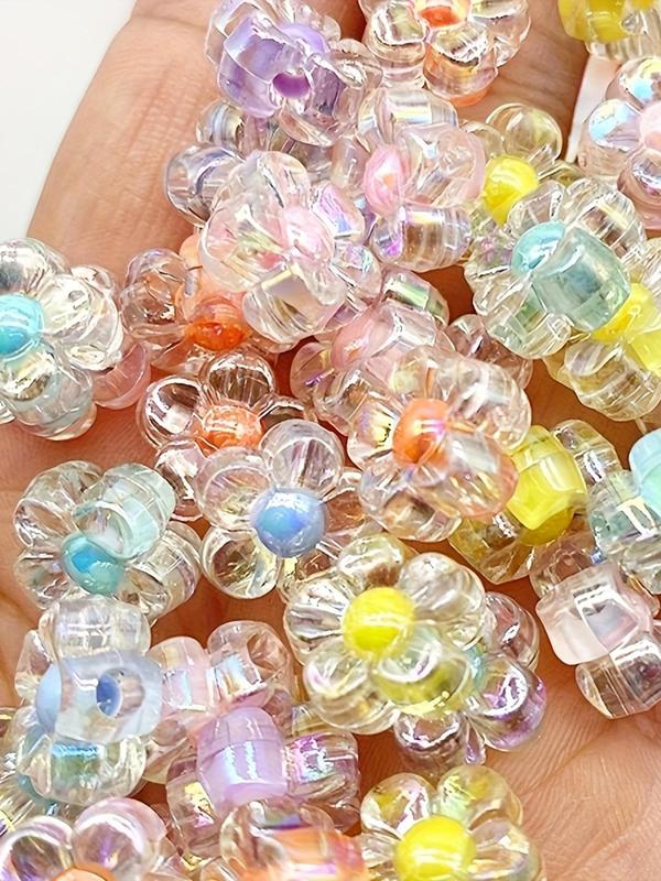 Mixed Color Clear Flowers Bead (100pcs), Transparent DIY Jewelry Making Supplies for Bracelet & Necklace & Earrings, Fashion Accessories for Women & Girls