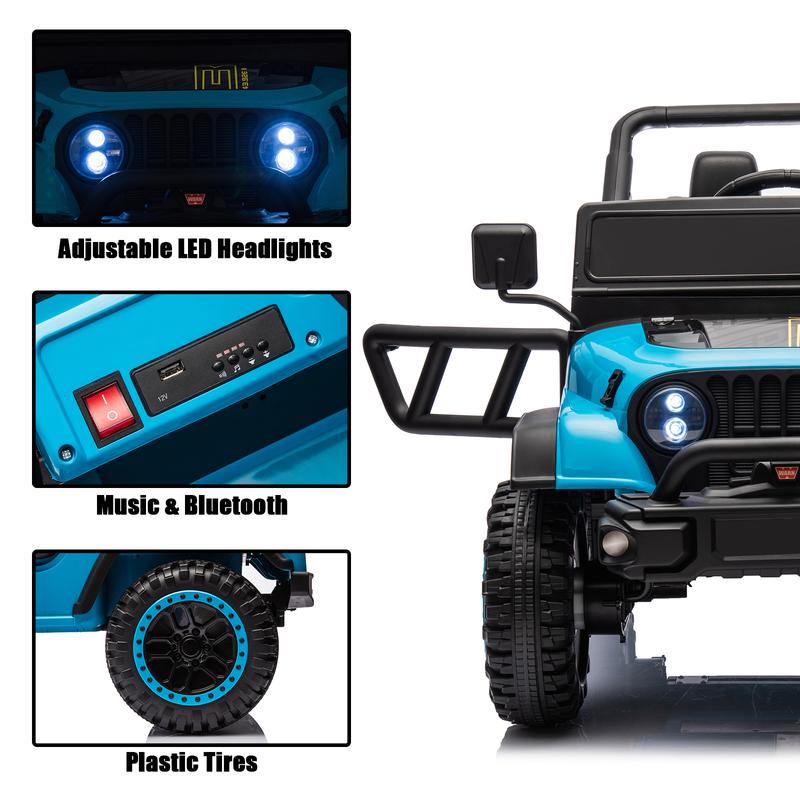 12V 1-Seater Ride On Truck for Kids, Ride On Car with Remote Control Electric Car for Toddler Battery Powered Ride On UTV for Boys Girls with LED Headlights 3 Speeds Bluetooth, Blue