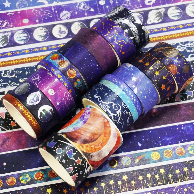 Starry Sky Theme Washi Tape Set, 19rolls box Handbook DIY Decoration Aesthetic Sticker, Scrapbooking & Journal Making Material Gift For Student, Romantic Decorations for Summer