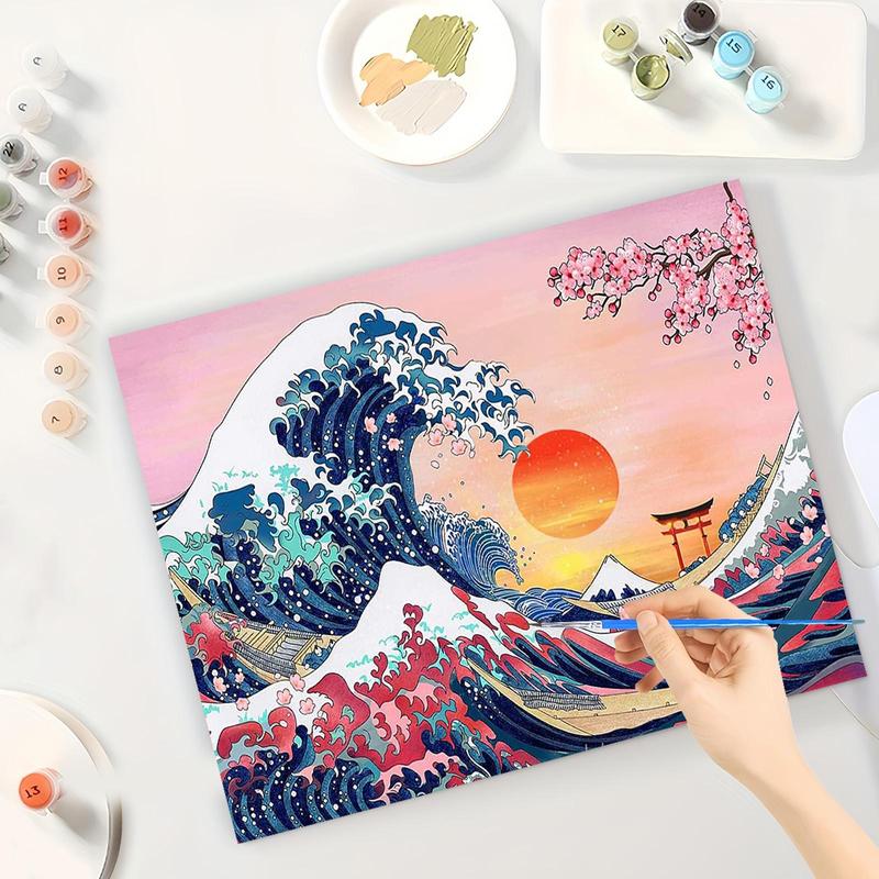 The Great Wave Pattern Painting By Numbers Kit, 1 Set DIY Paint By Numbers Kit without Frame, DIY Wall Art Painting for Home Living Room Bedroom Decor