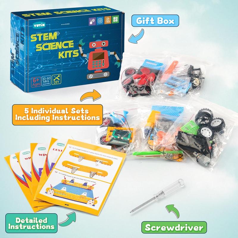 STEM Kits for Kids Ages 5-7 8-10, Robot Building Kits for Boys 8-12, Science Experiments for Kids 6-8 9-12, Car Crafts Activities Engineering Kit, STEM Toys for 5 6 7 8 10 12 Year Old Boys Girls Gifts