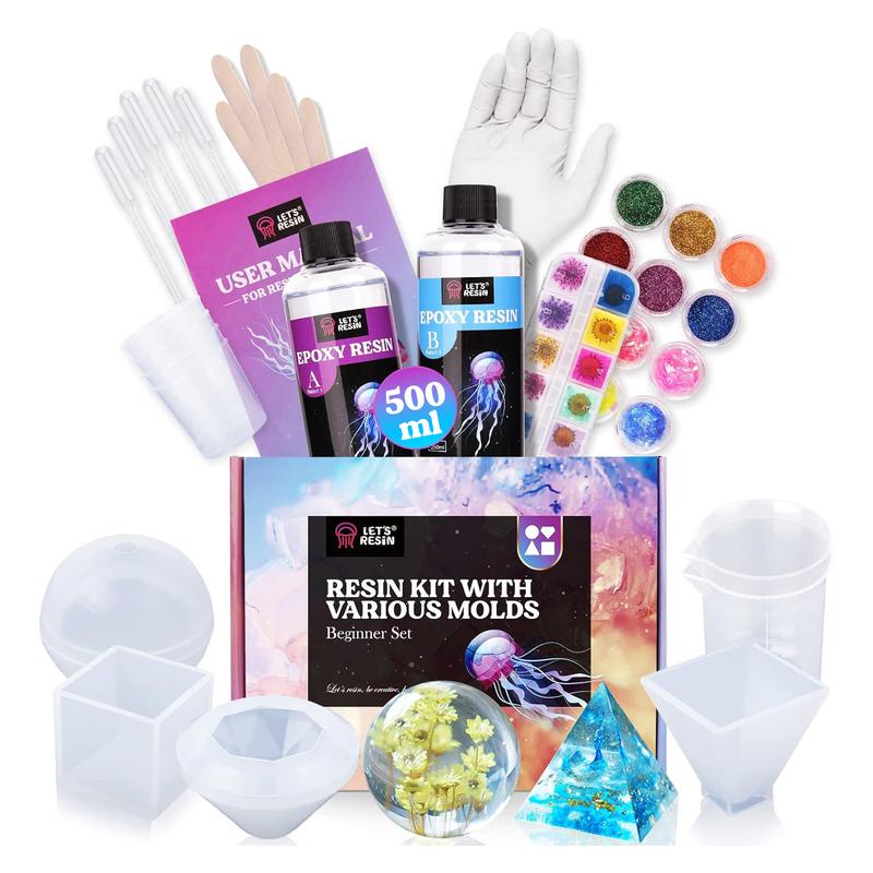 16OZ Resin Molds Silicone Kit Complete Set Bundle with Sphere, Pyramid Molds, Resin Epoxy Starter Kit for Beginner Resin Casting, DIY Gift Crafts - LET’S Resin