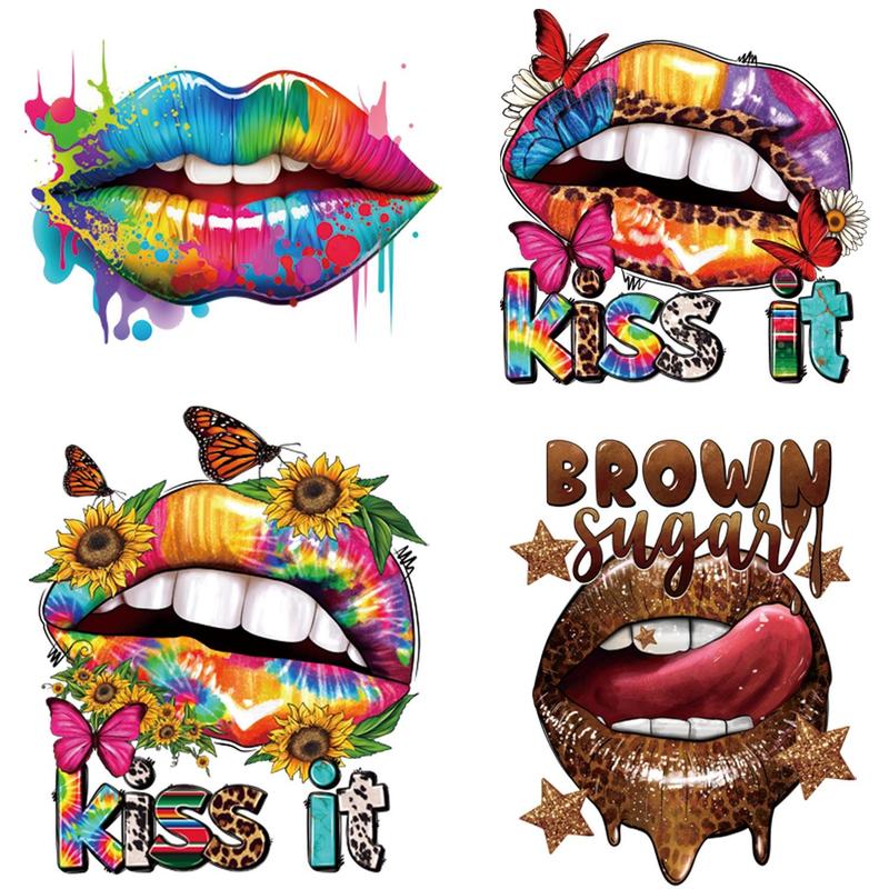 6pcs set Lips & Flower Pattern DIY Heat Transfer Sticker, Heat Press Transfer Sticker, DIY Heat Press Sticker for Clothes, Heat Transfer Vinyl for T-Shirt, Heat Press Sticker for Crafts