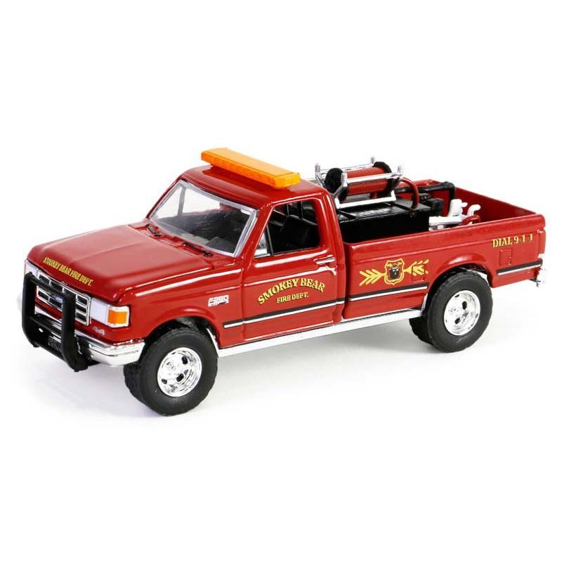 1990 Ford F-250 w  Fire Equipment, Hose and Tank (Smokey Bear Series 3) Diecast 1:64 Scale Model - Greenlight 38060E