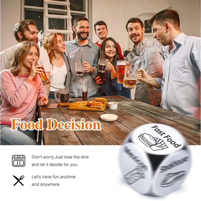 Steel Food Decision Dice for Couples - Funny White Elephant Gifts Day - Perfect Stocking Stuffer for Adults, Women, Men, Teens, and Family Members