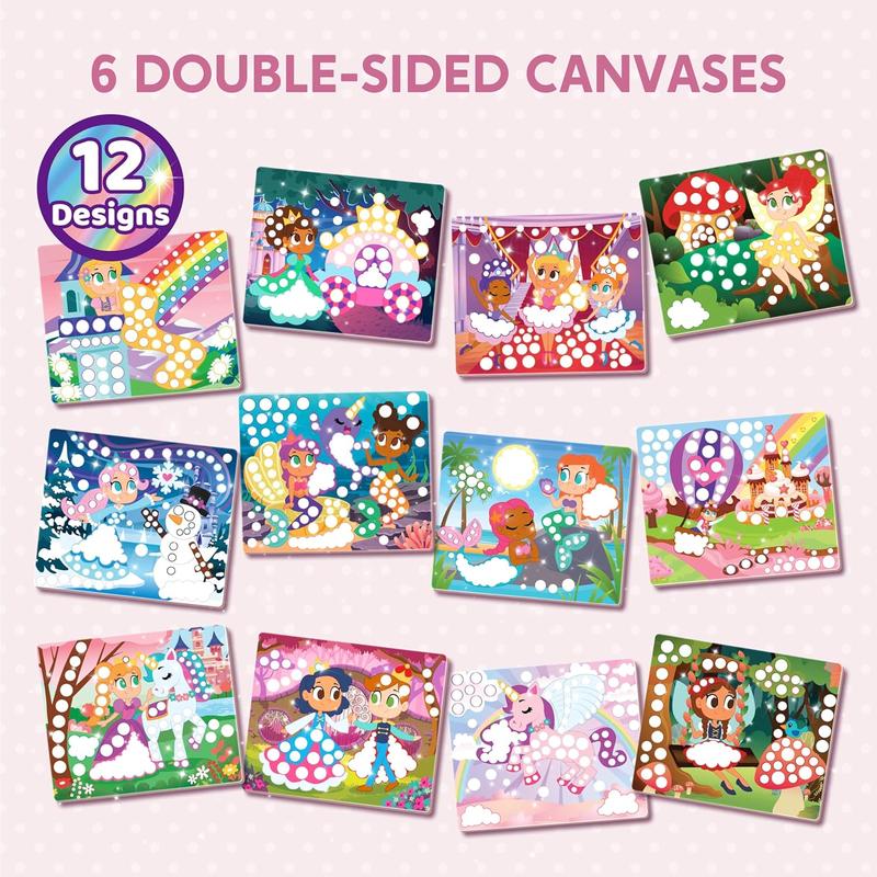  Christmas 2024 Gifts Kits Dot Art Activity - No Mess Sticker Art for Kids, Scrapbooking Arts and Crafts Supplies, Birthday Gifts, Airplane Travel Toys for Boys & Girls Ages 3, 4, 5, 6, 7 (Unicorns & Princess)