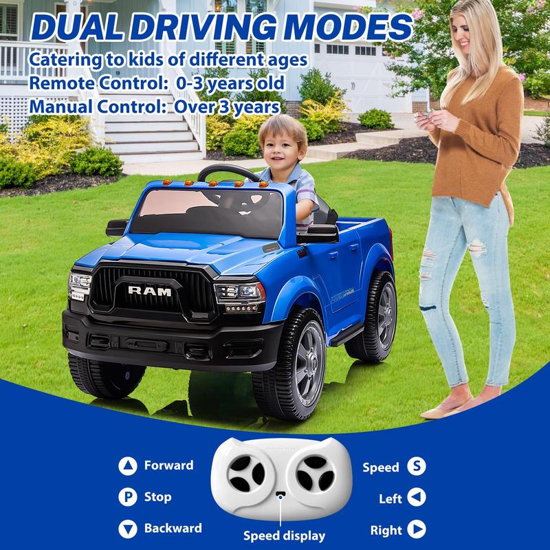 CoCLUB Licensed Dodge RAM 2500 12V Ride On Cars with Remote Control, Kids Electric Ride on Pickup Truck with Music, MP3 USB Port, Cup Holder, Back Storage, Gift for Kids Boys Girls