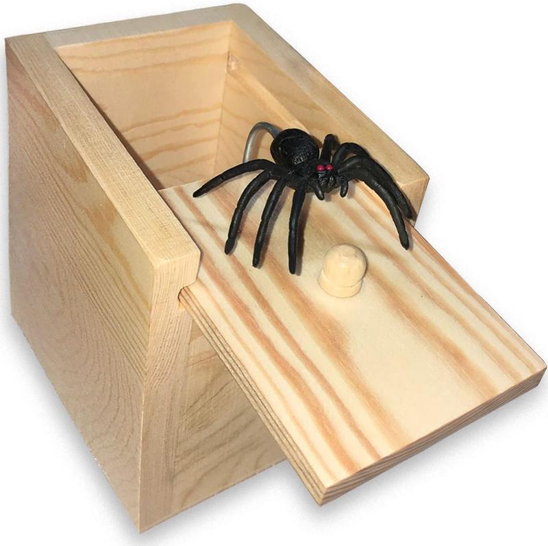 Spider Box Prank Toy Gag Gift Funny White Elephant Gifts for Adults, Wooden Christmas Birthday Surprise Gift Box Toys for Kids Teens Boys 6-8-12, Hilarious Stocking Stuffers for Adults Men Women