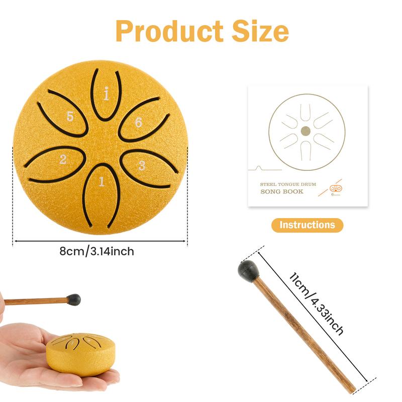 1 Count Rain Drum for Outdoor 3 Inch Steel Tongue Drum Rain Chime 6 Note Rain Drum Instrument Soothing Sound Steel Tongue Drum Mini Rain Drum with Drum Mallet for Yoga Meditation Camping Music Enlightenment