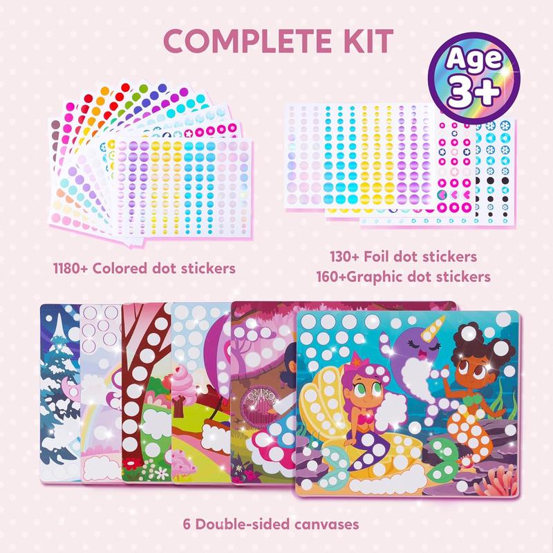  Christmas 2024 Gifts Kits Dot Art Activity - No Mess Sticker Art for Kids, Scrapbooking Arts and Crafts Supplies, Birthday Gifts, Airplane Travel Toys for Boys & Girls Ages 3, 4, 5, 6, 7 (Unicorns & Princess)