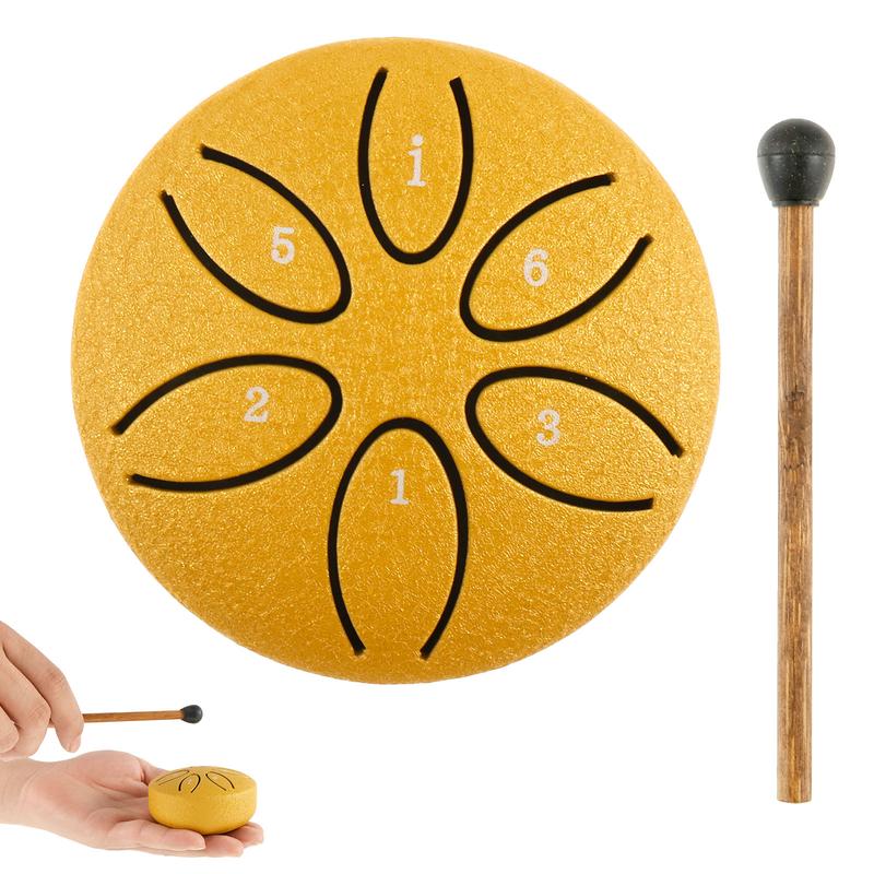 1 Count Rain Drum for Outdoor 3 Inch Steel Tongue Drum Rain Chime 6 Note Rain Drum Instrument Soothing Sound Steel Tongue Drum Mini Rain Drum with Drum Mallet for Yoga Meditation Camping Music Enlightenment